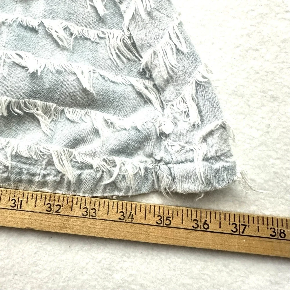 For Cynthia Medium M Denim Fringe Zip Front Vest Eyelash Shag Boho Western Funky